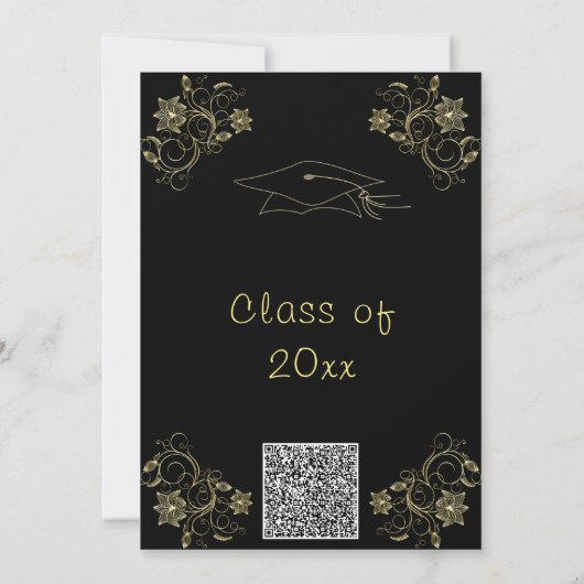 Zwart en Goud Afstuderen Invitation met QR Code (Achterkant)
