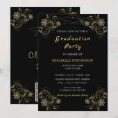 Zwart en Goud Afstuderen Invitation met QR Code (Voorkant / Achterkant)