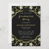 Zwart en Goud Afstuderen Invitation with Diamonds (Voorkant)