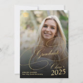 Zwart en goud afstuderen script foto afstuderen aankondiging (Voorkant)