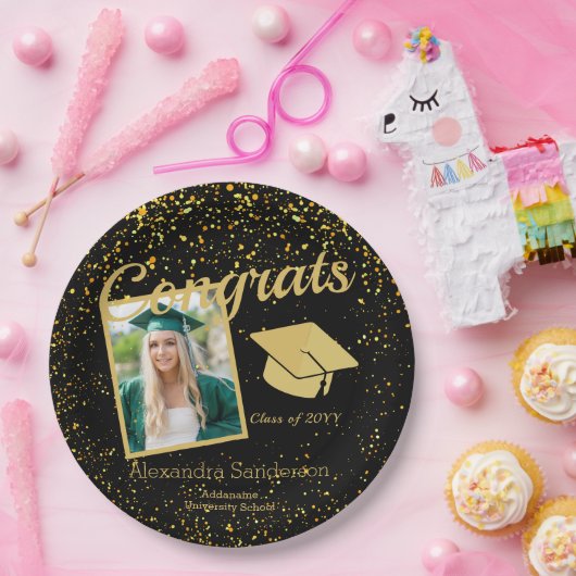 Zwart en Goud Afstuderen Senior Fotoklasse 20xx, Papieren Bordje (Feest)