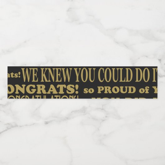 Zwart en Goud afstuderen Waterfles Etiket (Enkel label)