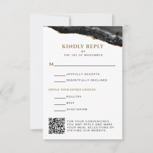 Zwart en goud agaat bar mitswa verticaal RSVP kaartje (Voorkant)
