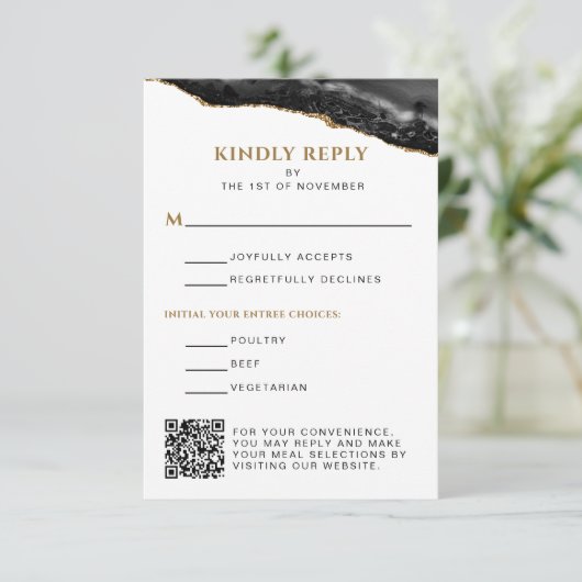 Zwart en goud agaat bar mitswa verticaal RSVP kaartje (Staand voorkant)