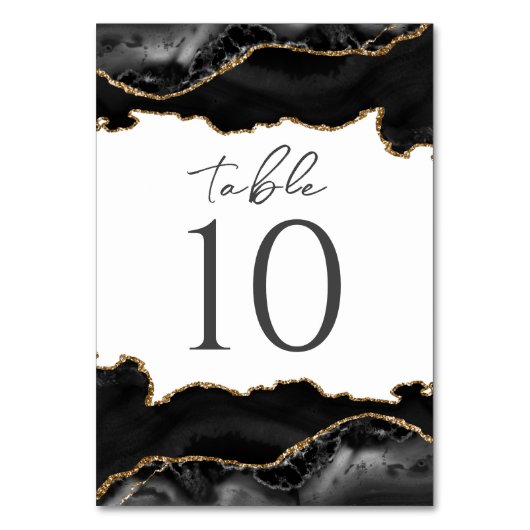 Zwart en goud agaat huwelijks tafelkaart kaart (Voorkant)