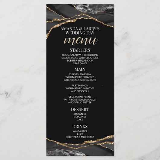 Zwart en Goud Agaat Marmer Menu (Voorkant)