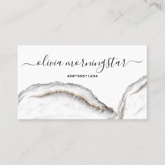 Zwart en Goud Agaat Marmer QR Code Visitekaartje (Voorkant)