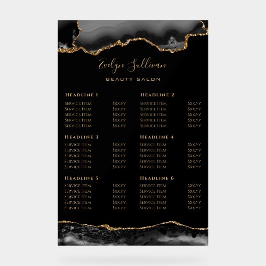 Zwart en goud Agaat prijslijst Acryl teken Acryl Bord (Voorkant)