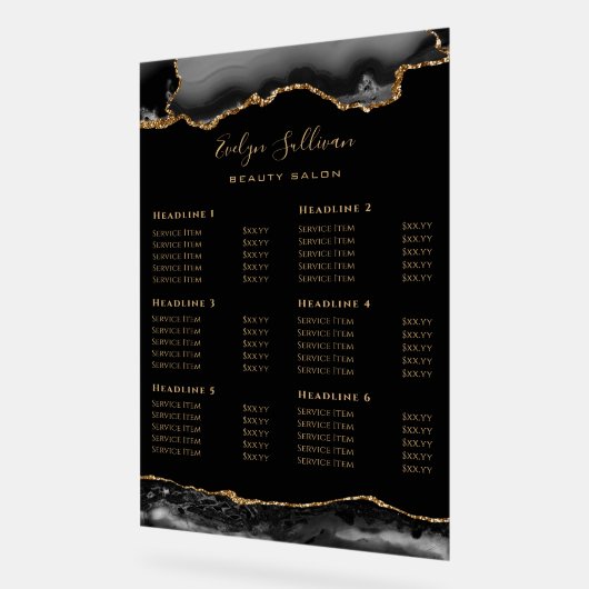 Zwart en goud Agaat prijslijst Acryl teken Acryl Bord (Hoek)