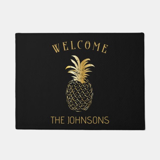zwart en goud ananas gepersonaliseerd deurmat (Voorkant)