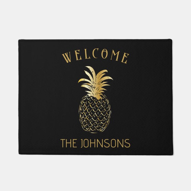 zwart en goud ananas gepersonaliseerd deurmat (Voorkant)