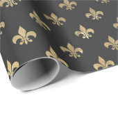 Zwart en goud antiek Parijs Fleur de Lis Cadeaupapier (Rol Hoek)