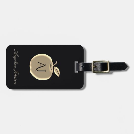 Zwart en Goud Apple Glam Monogram Retouradres Bagagelabel (Voorkant horizontaal)