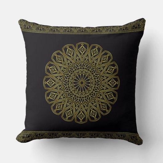 Zwart en Goud Arabesque Gooi Kussen (Twee Maten) (Voorkant)