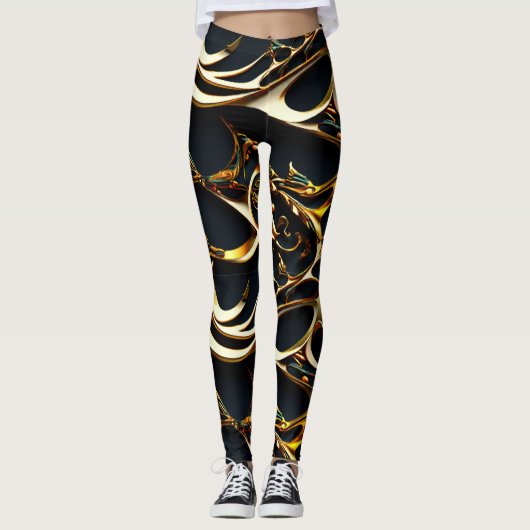 Zwart en Goud Arabesque Leggings (Voorkant)