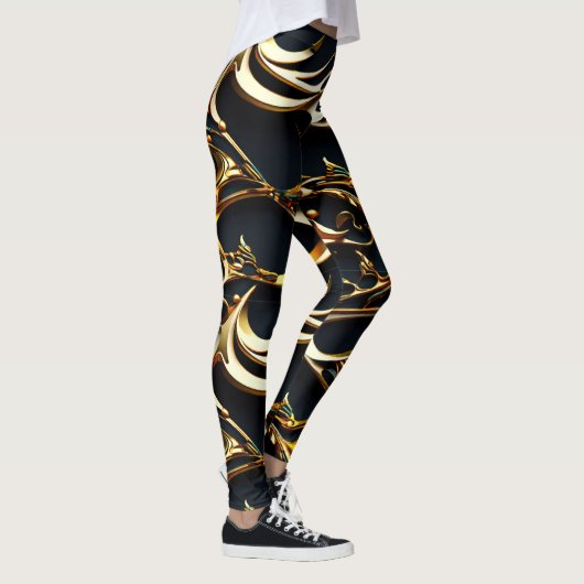 Zwart en Goud Arabesque Leggings (Rechts)