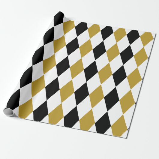Zwart en goud Argyle Cadeaupapier (Uitgerold)