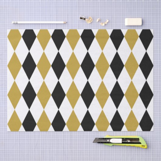 Zwart en goud Argyle Tissuepapier (Craft)