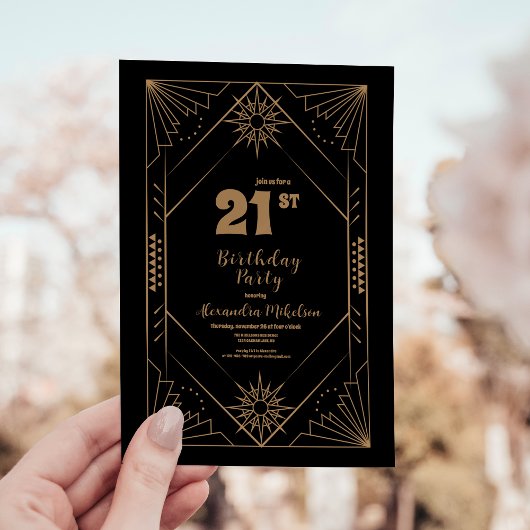  Zwart en Goud Art Deco 21e Verjaardag Kaart