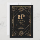  Zwart en Goud Art Deco 21e Verjaardag Kaart (Voorkant)