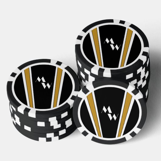 Zwart en goud Art Deco Design Monogrammed Poker Chips (Opstapeling)