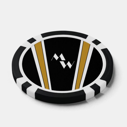 Zwart en goud Art Deco Design Monogrammed Poker Chips (Enkel)
