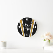 Zwart en goud Art Deco Design Monogrammed Ronde Klok (Huis)