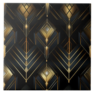 Zwart en goud Art Deco diamantdruppels Tegeltje