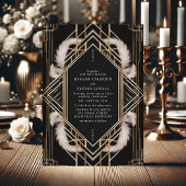 Zwart en Goud Art Deco Feather Wedding Kaart