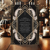 Zwart en Goud Art Deco Feather Wedding Kaart