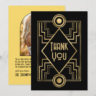 Zwart en goud Art Deco-foto Bedankkaart