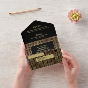 Zwart en goud Art Deco Gatsby-geïnspireerde trouw All In One Uitnodiging