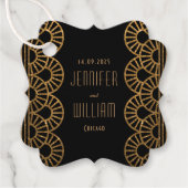 Zwart en Goud Art Deco Gatsby Stijl Bruiloft Bedankjes Labels (Voorkant)