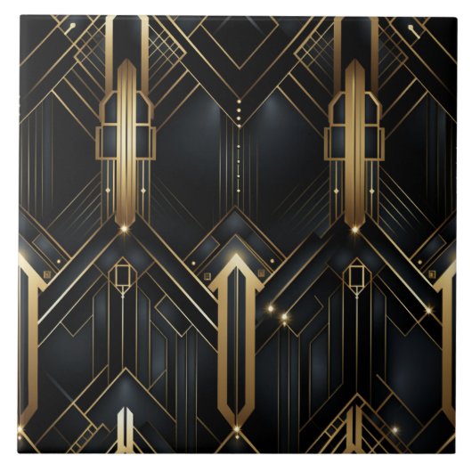 Zwart en Goud Art Deco, Geometrisch plezier Tegeltje (Voorkant)