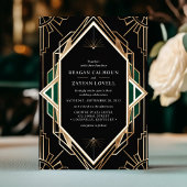 Zwart en goud Art Deco Geometrische Emerald Weddin Kaart