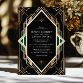 Zwart en goud Art Deco Geometrische Emerald Weddin Kaart