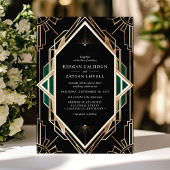Zwart en goud Art Deco Geometrische Emerald Weddin Kaart