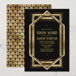 Zwart en goud Art Deco Gouden Bruidsdouche Kaart