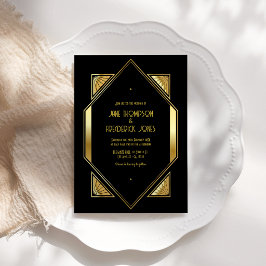 Zwart en Goud Art Deco Gouden Huwelijksfoto Kaart