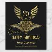 Zwart en goud art deco Happy Birthday Wijn Etiket (Enkel label)