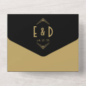 Zwart en Goud Art Deco Monogram QR Code Trouwen All In One Uitnodiging (Achterkant)