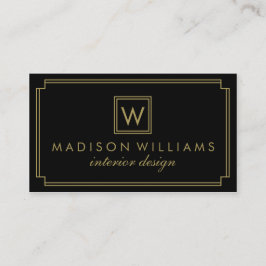 Zwart en goud Art Deco Monogram Visitekaartje