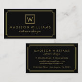 Zwart en goud Art Deco Monogram Visitekaartje (Voorkant / Achterkant)