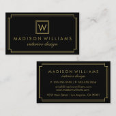 Zwart en goud Art Deco Monogram Visitekaartje (Voorkant / Achterkant)