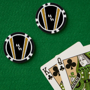 Zwart en goud art deco ontwerp met monogram poker chips