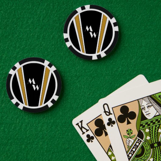 Zwart en goud art deco ontwerp met monogram poker chips (Pokertafel (Dubbel))