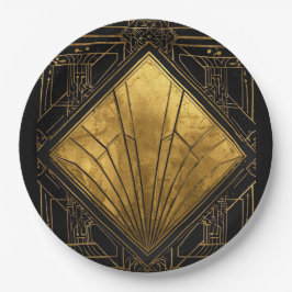 Zwart en goud Art Deco Papieren Bordje