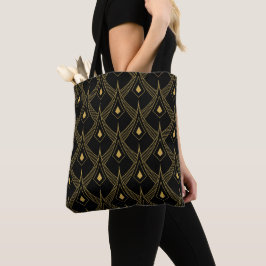 Zwart en goud art-deco patroon 11 tote bag