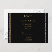 Zwart en Goud Art Deco Pauw RSVP Briefkaart (Voorkant / Achterkant)