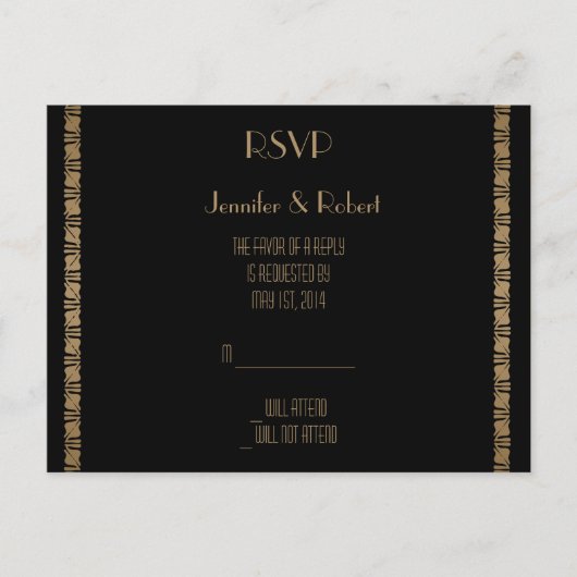 Zwart en Goud Art Deco Pauw RSVP Briefkaart (Voorkant)
